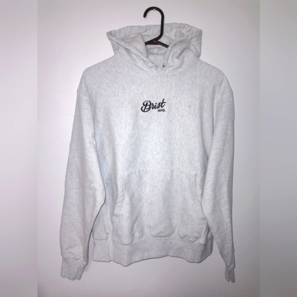 Brist MFG Champion Reverse Weave Heathered Gray/White Hoodie Men's Medium